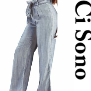 Chambray wide leg pants